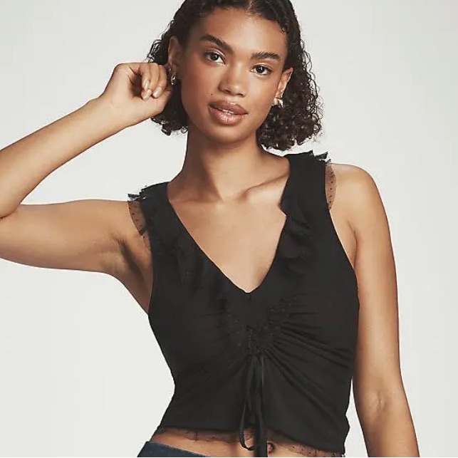 Nwt Maeve Anthropologie Tie-Front V-Neck Top In Black Sz M